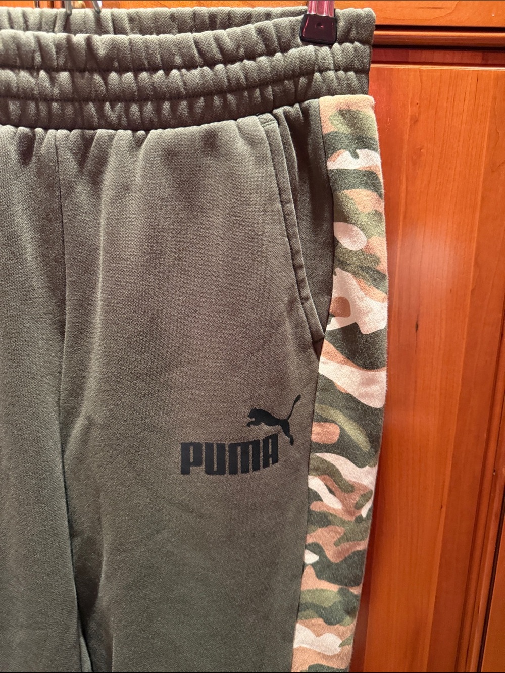 Puma Olive Green Joggers with Camouflage Side Panels - Picture 2 of 7